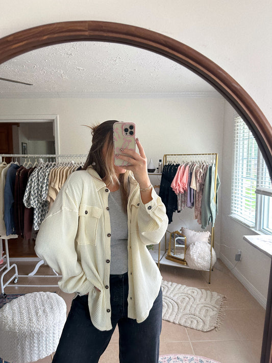 Head In The Clouds Cream Waffle Knit Shacket
