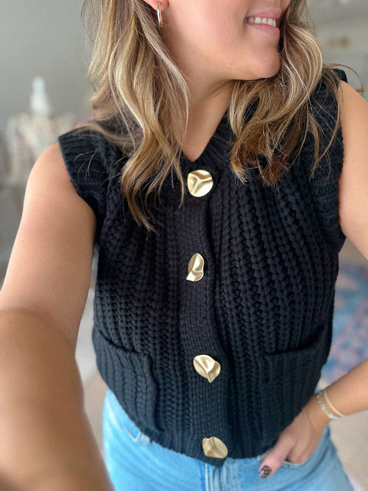Plan To Make A Statement Chunky Black Knit Sweater Vest
