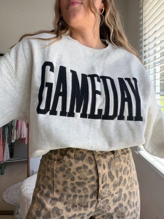 It's Gameday Season Embroidered White Melange Sweatshirt
