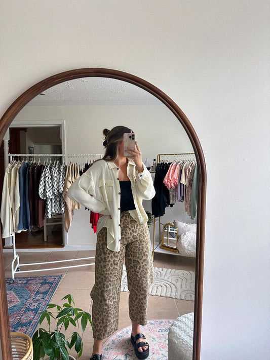 On Trend Leopard Print Barrel Pants