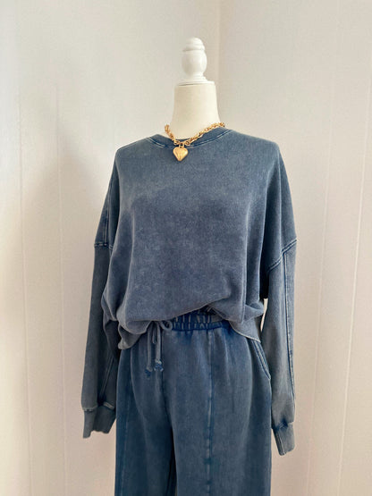 Blueberry Bliss Acid Wash Navy Blue Oversized Sweatshirt