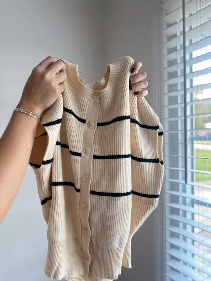 Ever So Sweet Striped Button Down Sweater Vest Top