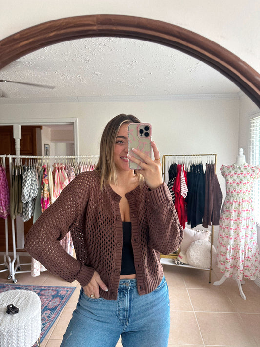 Layered & Lovely Crochet Cardigan - Brown