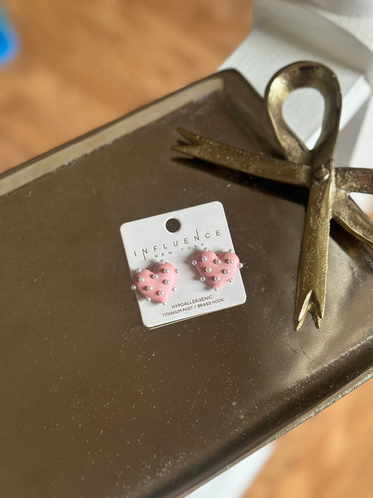 Simply The Cutest Pink Pearl Heart Stud Earrings