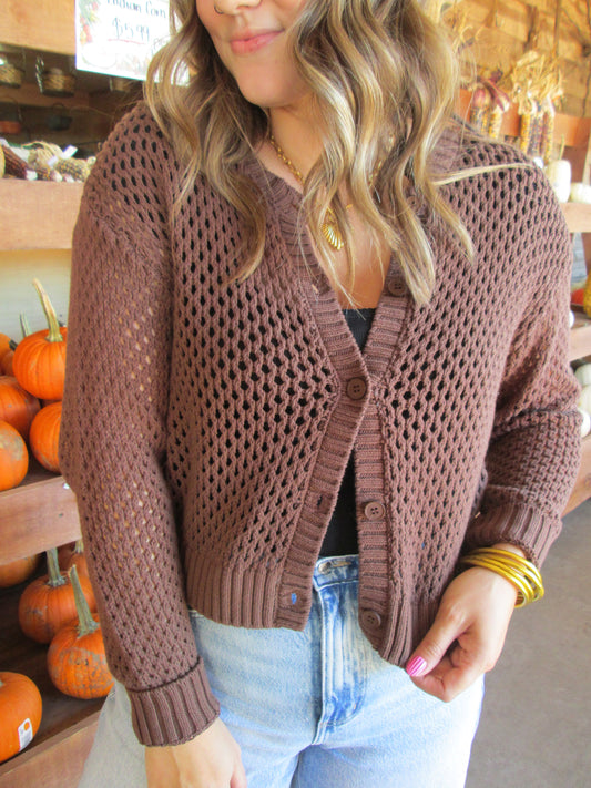 Layered & Lovely Crochet Cardigan - Brown SALE