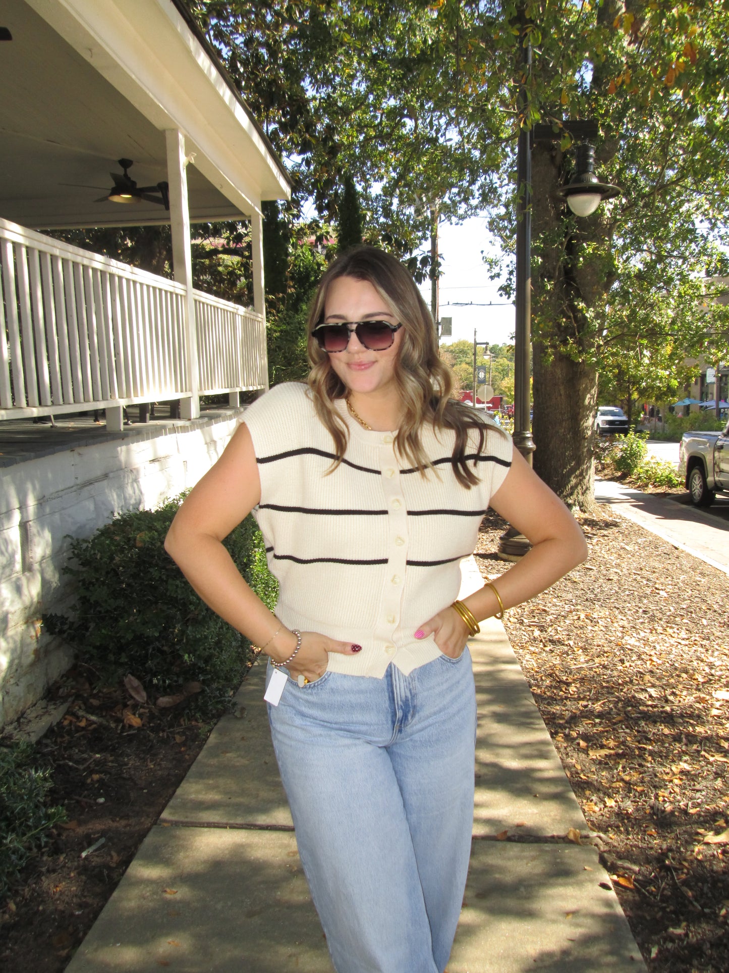 Ever So Sweet Striped Button Down Sweater Vest Top