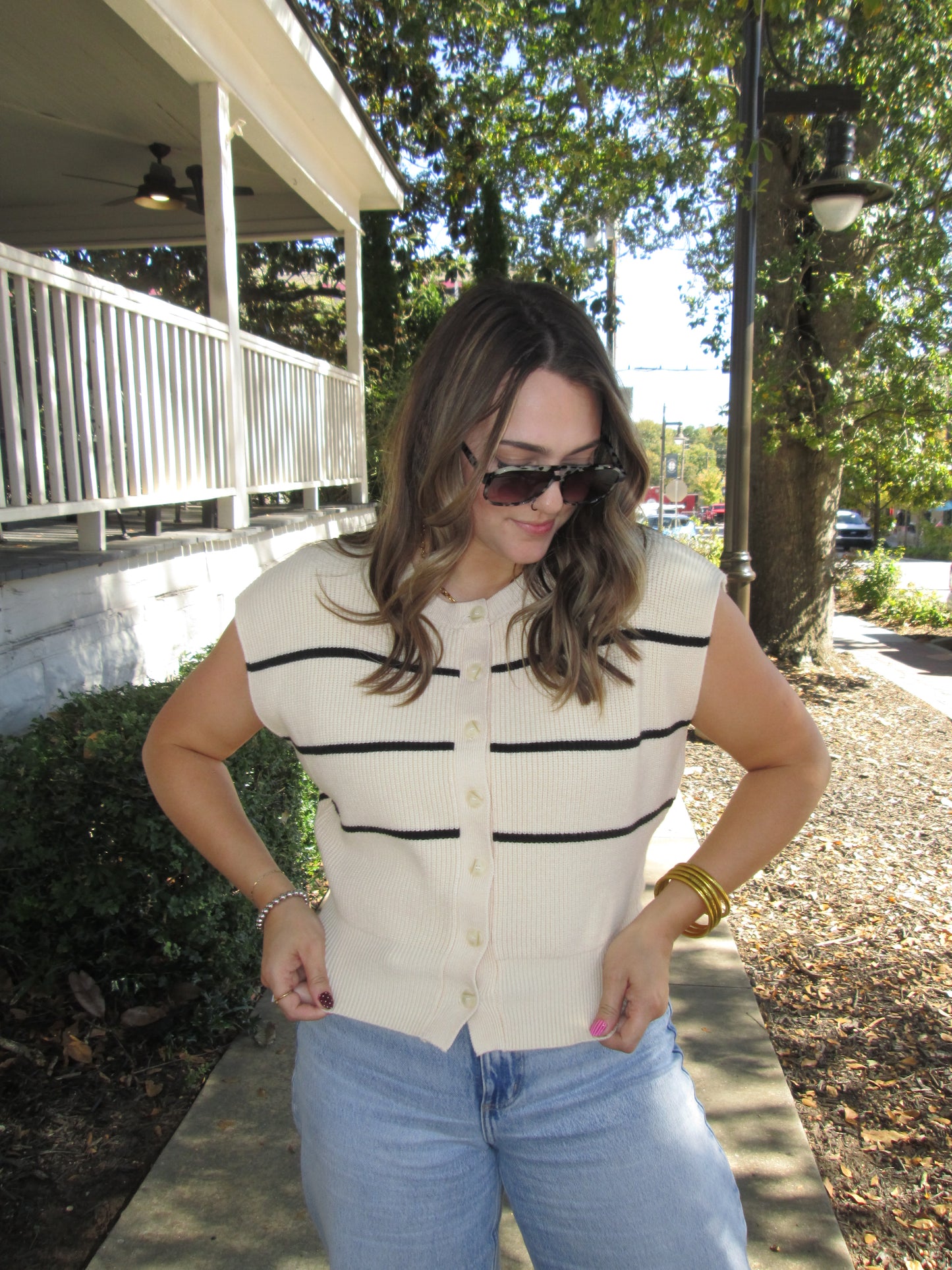 Ever So Sweet Striped Button Down Sweater Vest Top