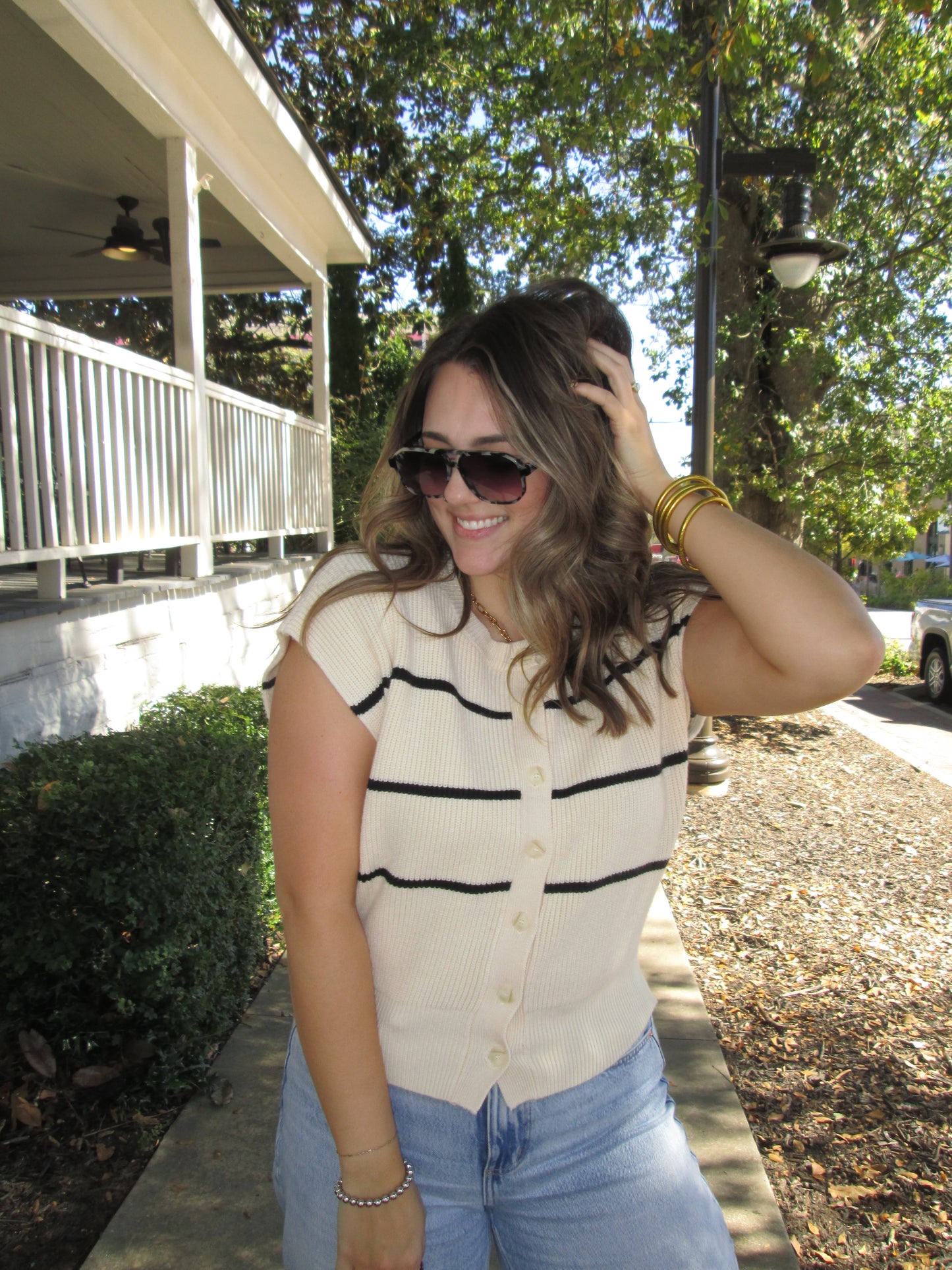 Ever So Sweet Striped Button Down Sweater Vest Top