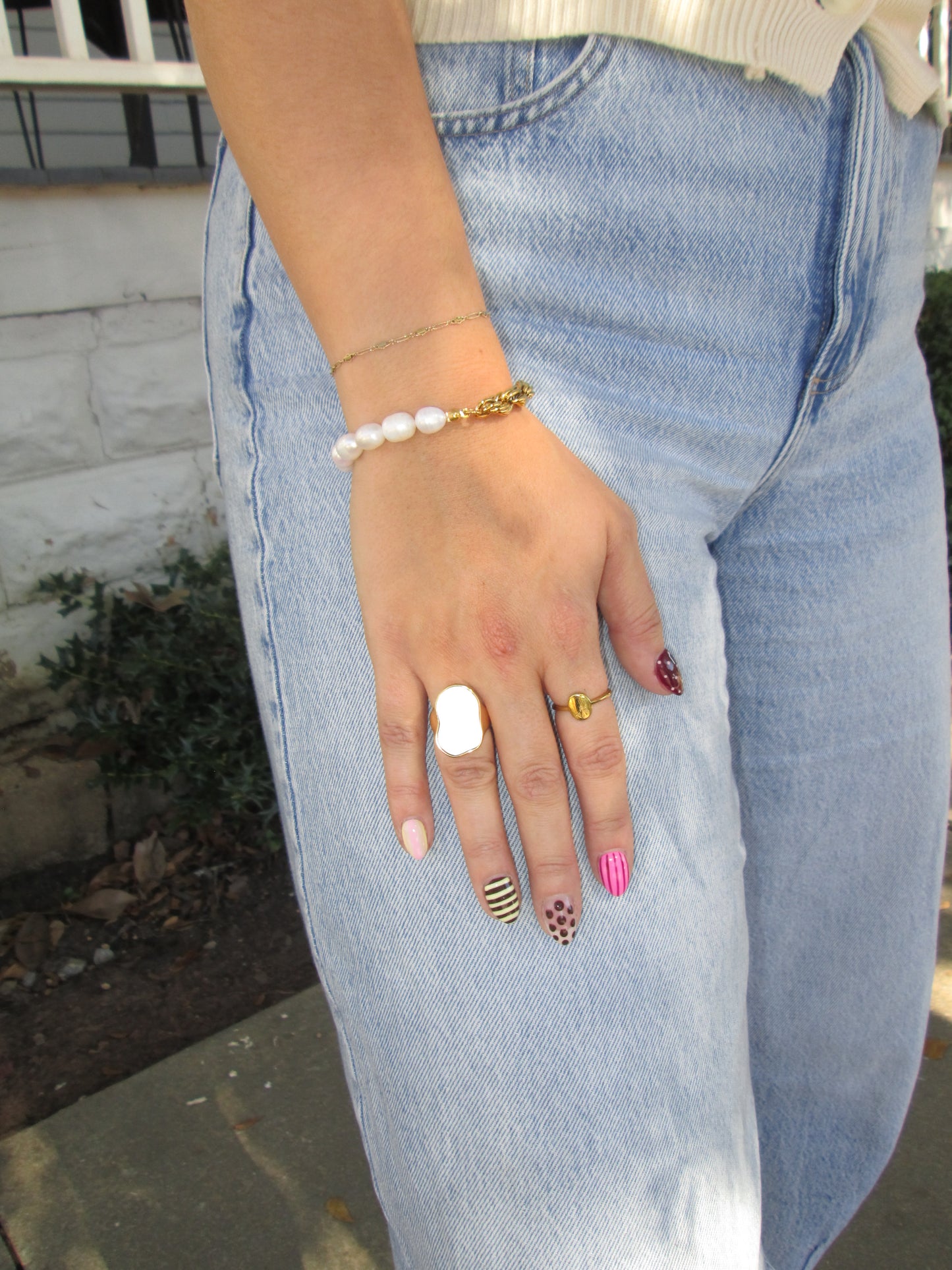 The Dreamiest Pearl + Gold Linked Bracelet