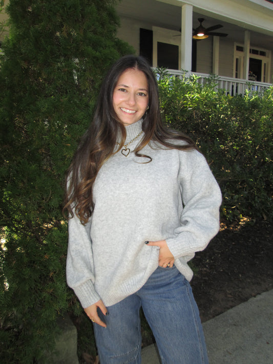Dreaming Of Cozy Weather Heather Gray Mock Neck Sweater