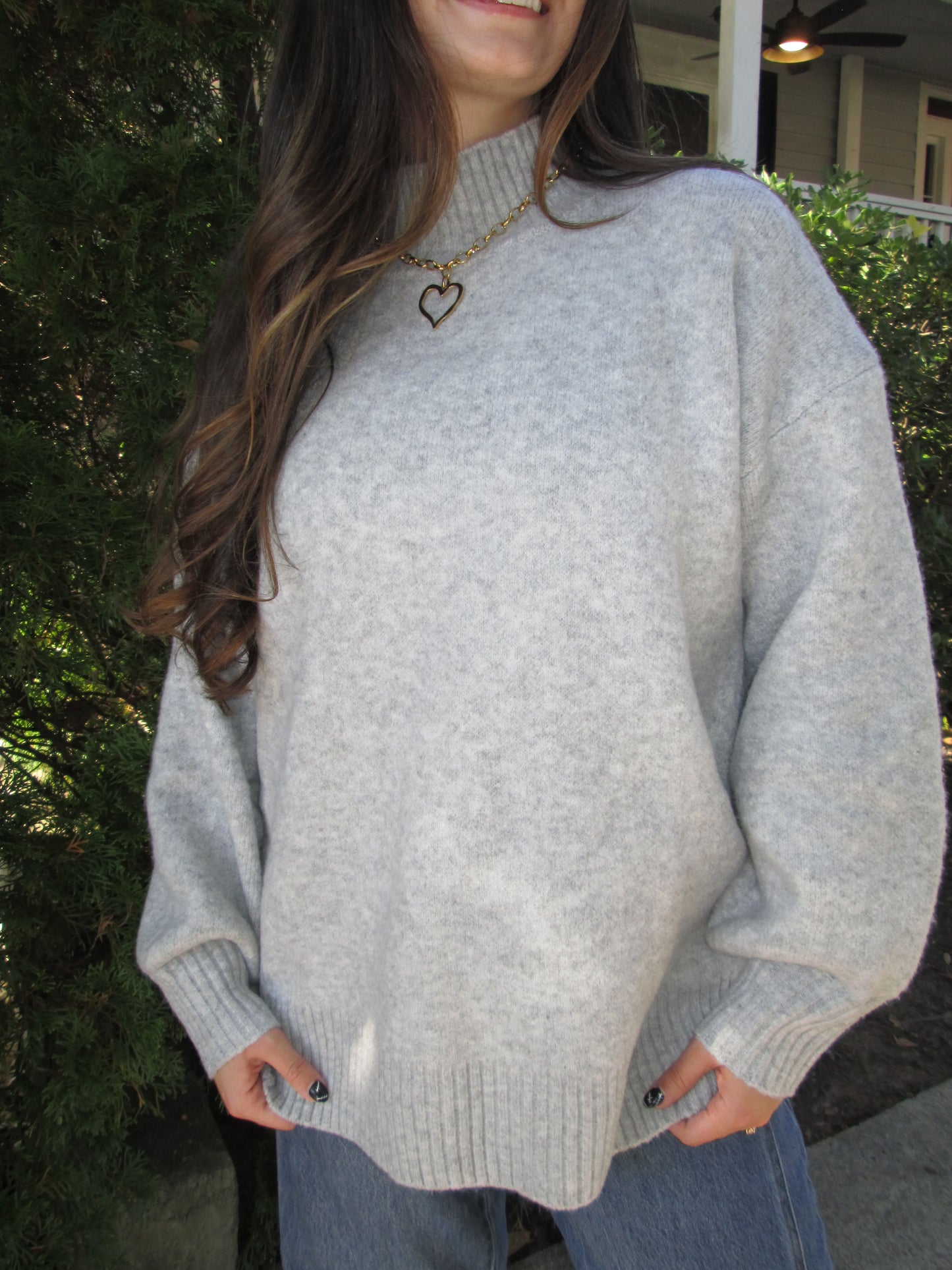 Dreaming Of Cozy Weather Heather Gray Mock Neck Sweater LAST CHANCE