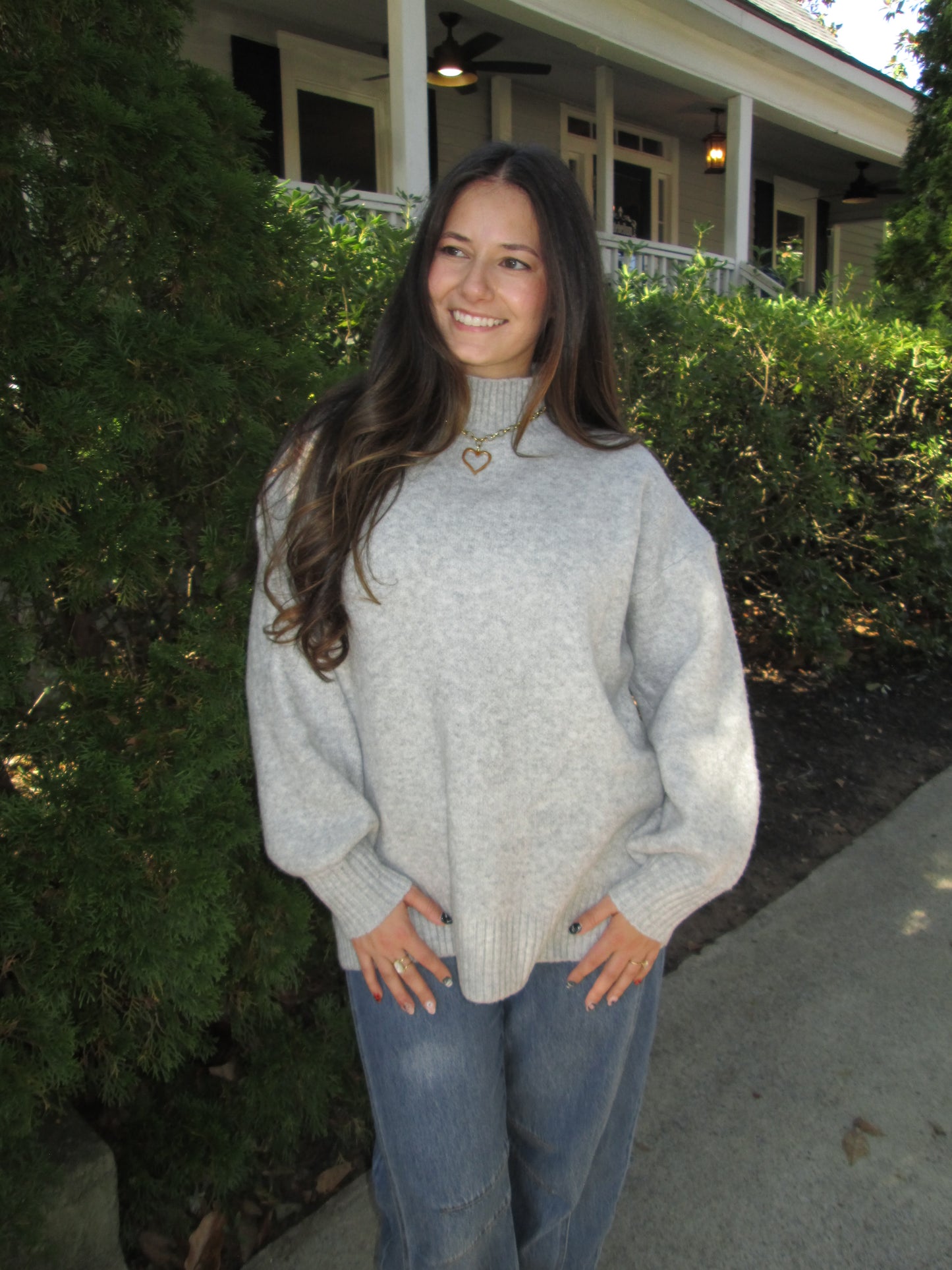 Dreaming Of Cozy Weather Heather Gray Mock Neck Sweater LAST CHANCE