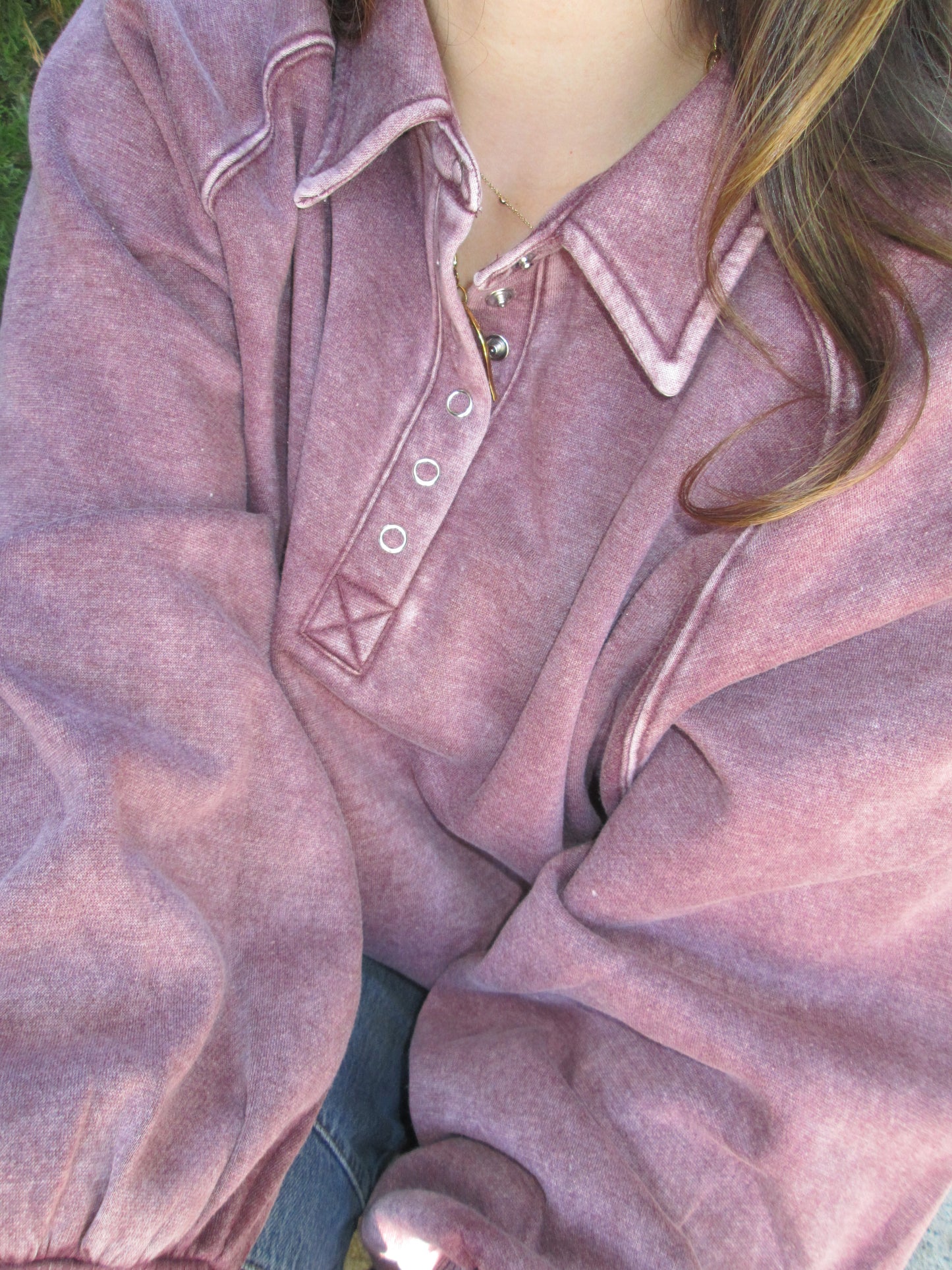 Dressing For Comfort Half Button Plum Pullover