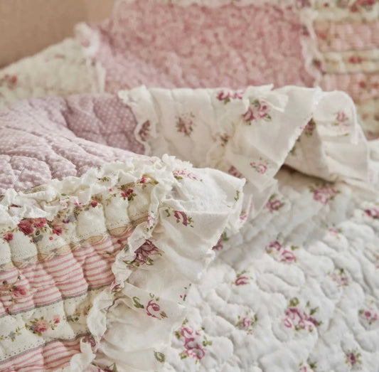 Petals & Pearls Patchwork Quilted Floral Blanket