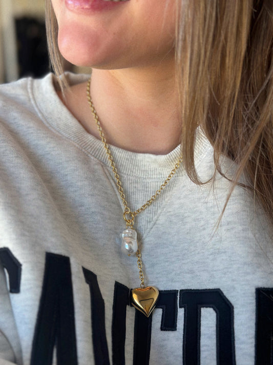 Golden Grace Pearl + Heart Necklace