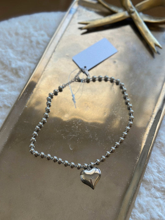 Heart Eyes Silver Bubble Heart Necklace