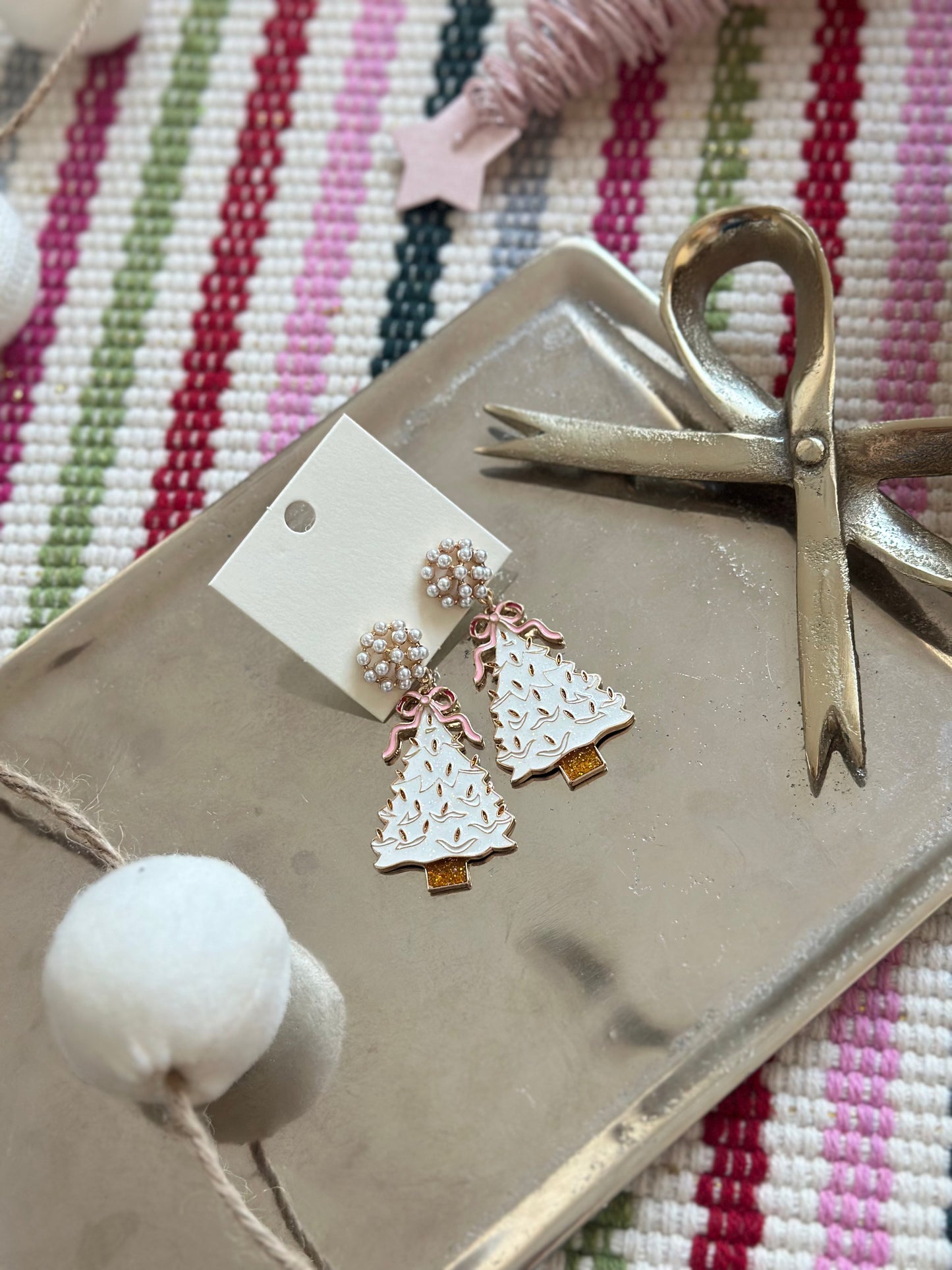 Pink Christmas Tree Bow Earrings