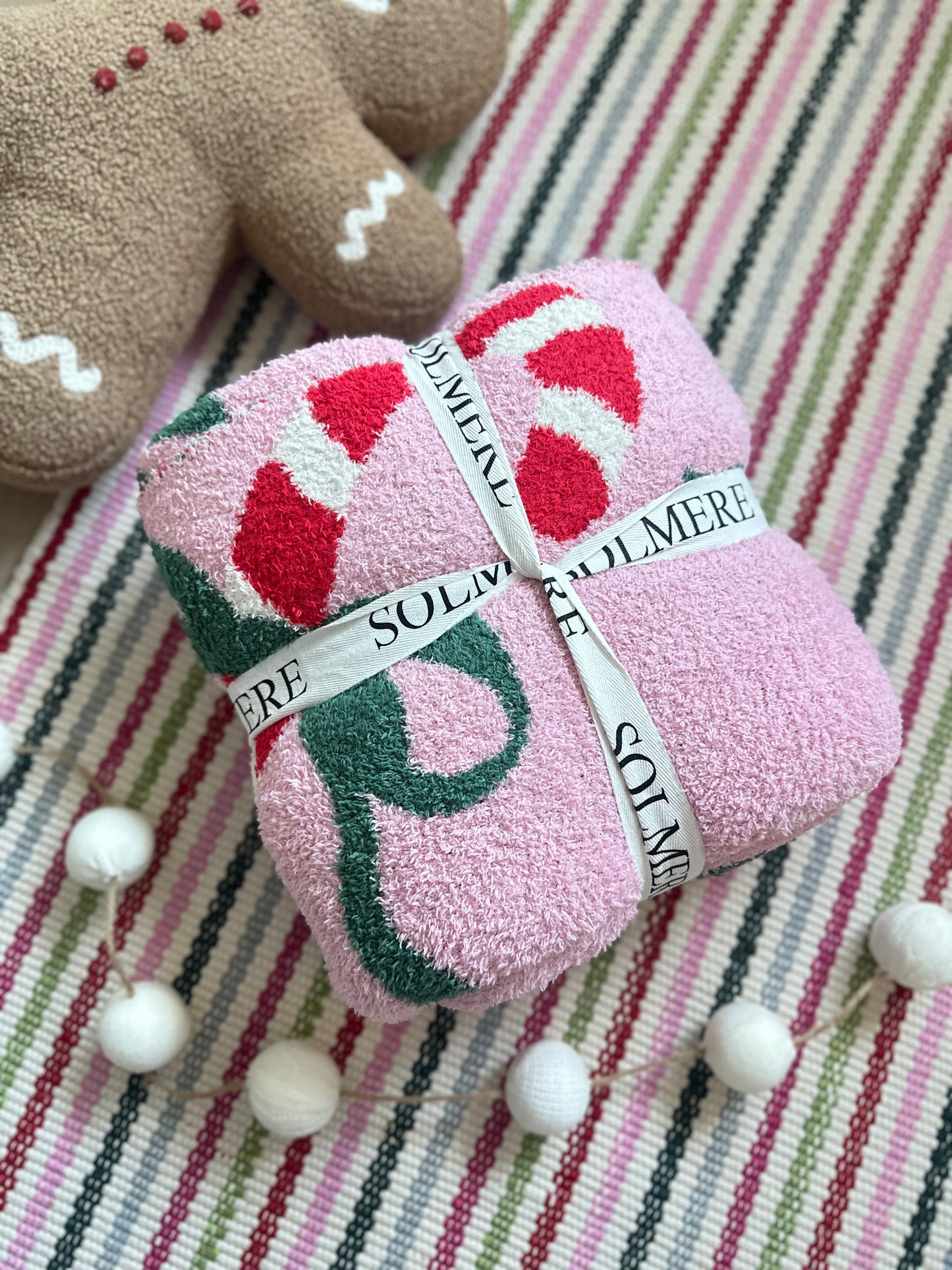 On My Christmas List Candy Cane Bow Soft Blanket