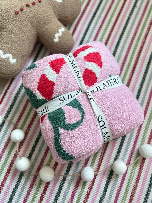 On My Christmas List Candy Cane Bow Soft Blanket