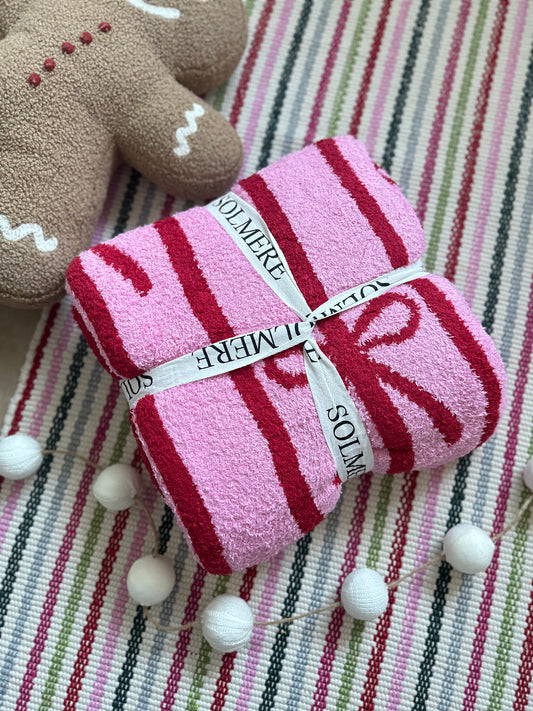 Holiday Striped Bow Soft Blanket