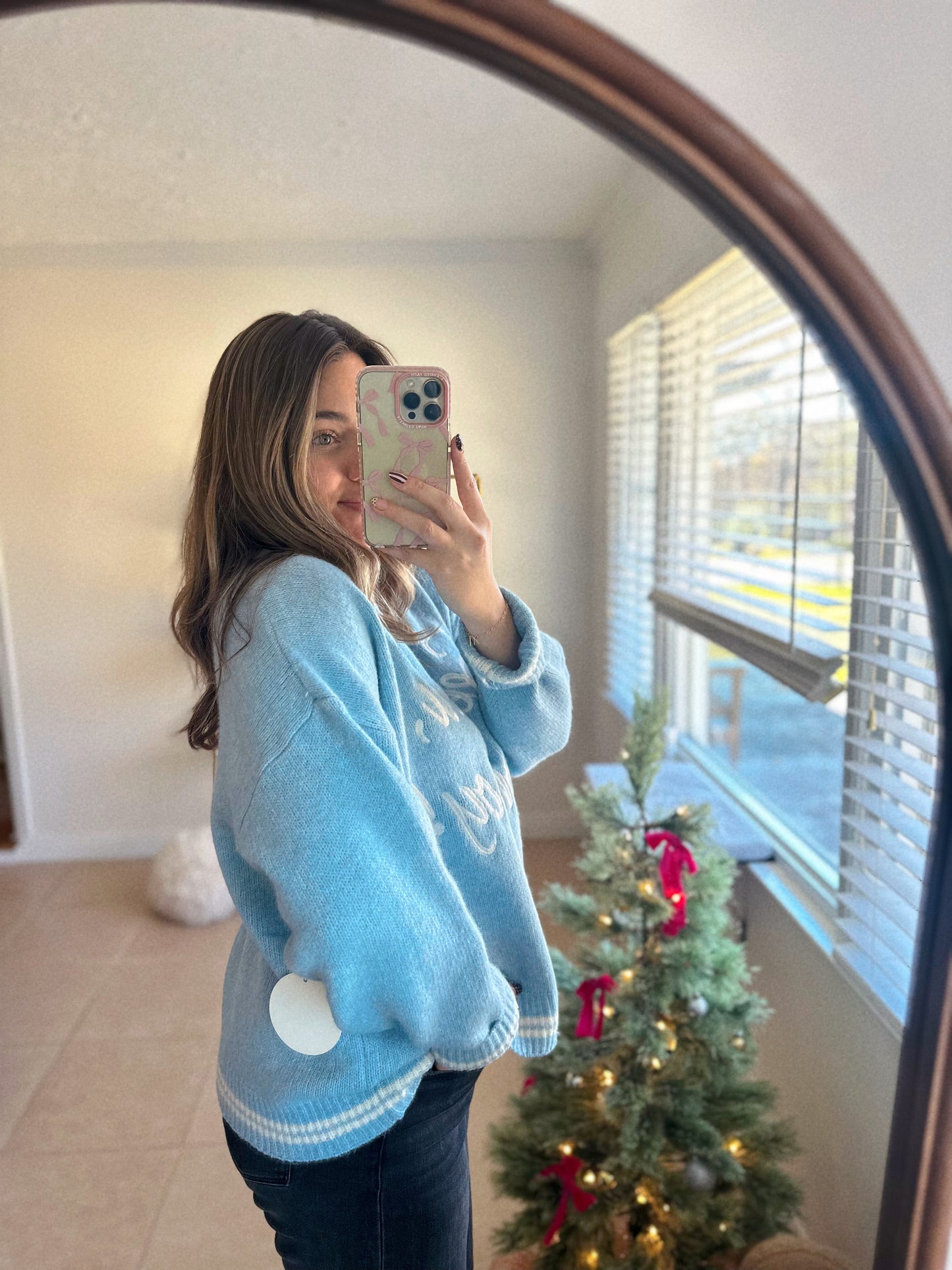 Cowboy Take Me Away! Light Blue Embroidered Sweater