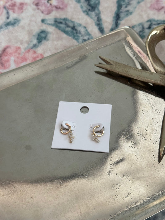 Darling Mini Pearl Cross Gold Hoops