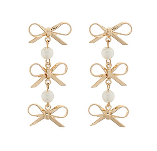 Pearl + Bow Tiered Studs