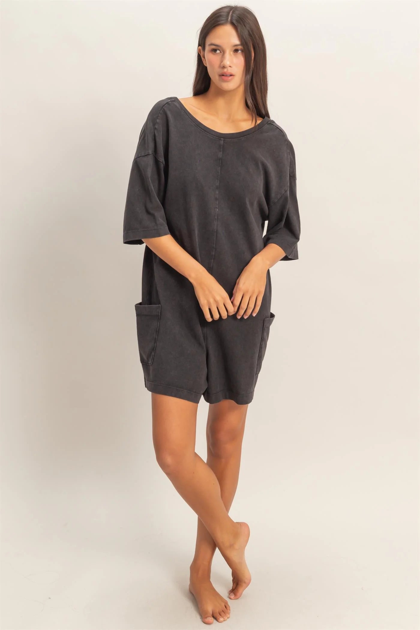 Comfortable & Worn On Repeat Cotton Black Tshirt Romper