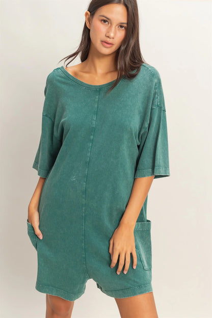 Dreamiest Cotton Dark Teal Tshirt Romper